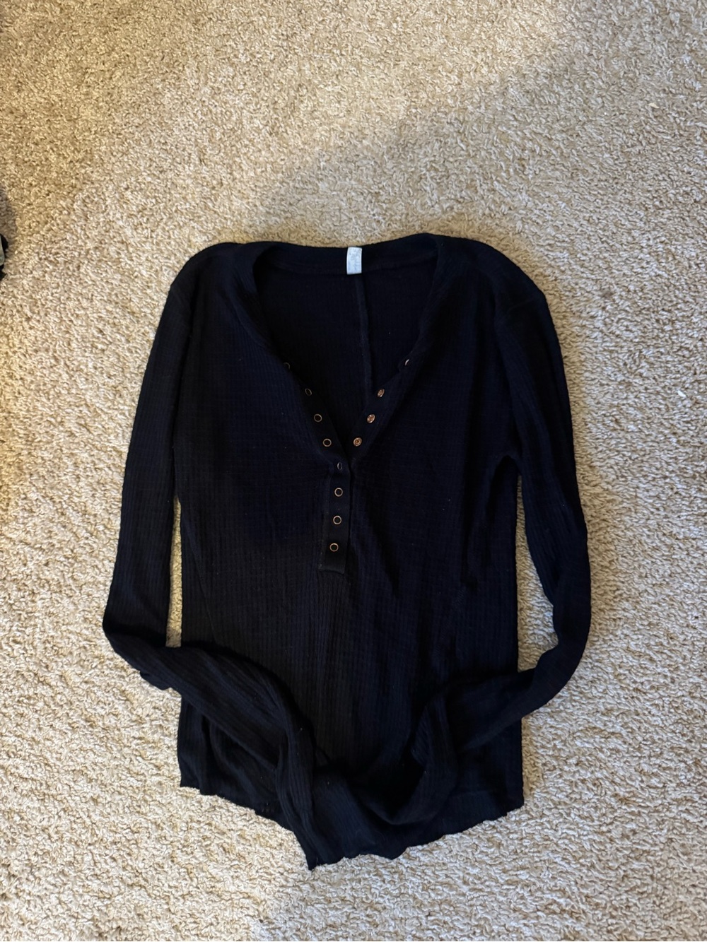 Free People Black Ribbed Henley Long-Sleeve Top